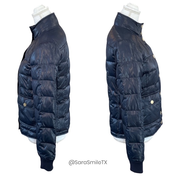 TORY BURCH Authentic Navy Blue Goose Down Puffer Gold Button Winter Coat - Picture 12 of 14